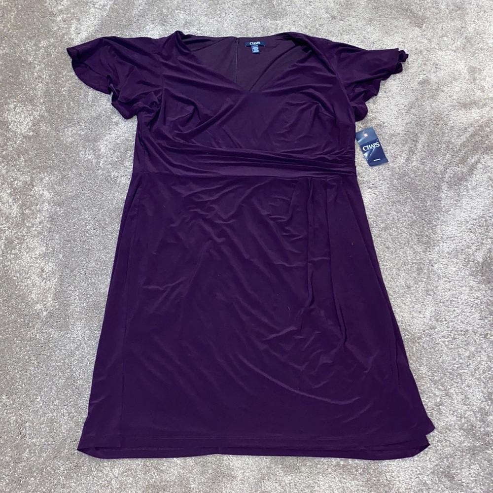 Chaps Purple Ruched Style Dress Size 18W Short Flutter Sleeve NWT